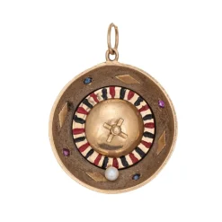 Pendentif en or vintage avec breloque de roue de roulette tournante