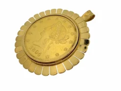 Pendentif et broche en or jaune avec pièce de dix dollars