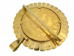 Pendentif et broche en or jaune avec pièce de dix dollars