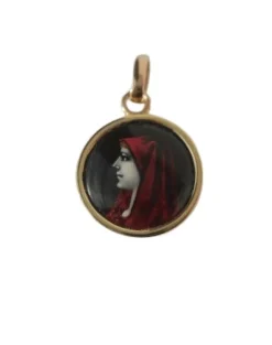 Pendentif Fabiola or émail de Limoges
