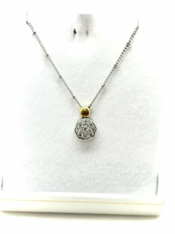PENDENTIF FLEUR DIAMANTS OR BLANC