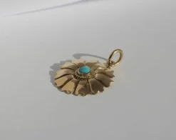 Pendentif fleur or jaune turquoise