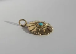 Pendentif fleur or jaune turquoise