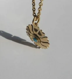 Pendentif fleur or jaune turquoise