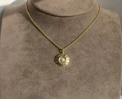 Pendentif fleur or jaune turquoise