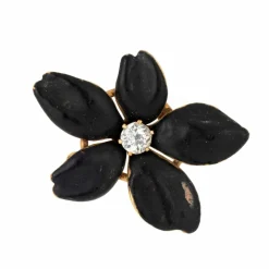 Pendentif fleur victorienne antique en or et émail noir avec diamant