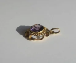 Pendentif fleur XIXe or rose améthyste