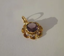 Pendentif fleur XIXe or rose améthyste