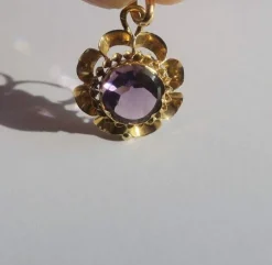 Pendentif fleur XIXe or rose améthyste