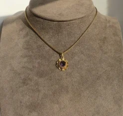 Pendentif fleur XIXe or rose améthyste
