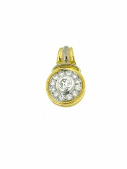 Pendentif français vintage en or jaune et blanc avec diamants de 1,25 carat certifié HRD