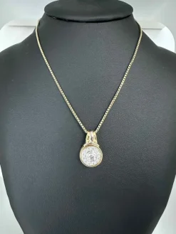 Pendentif français vintage en or jaune et blanc avec diamants de 1,25 carat certifié HRD