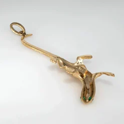 Pendentif Gecko en or jaune 14 carats avec breloque en forme de lézard et yeux émeraude
