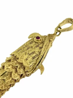 Pendentif italien fait main en or jaune avec rubis