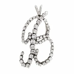Pendentif lettre B en diamant vintage en or blanc
