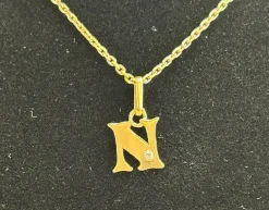 Pendentif lettre N or jaune diamants