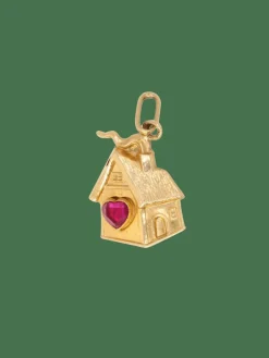 Pendentif maison vintage or jaune rubis