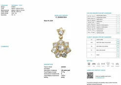 Pendentif marguerite en or jaune avec diamants, certifié HRD
