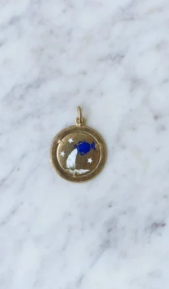 Pendentif médaille astrologique Verseau, or et émail