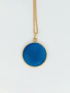 Pendentif médaille en or et émail bleu