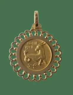 Pendentif médaille or jaune zodiaque Capricorne