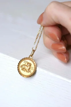 Pendentif médaille or jaune vintage astrologique Bélier