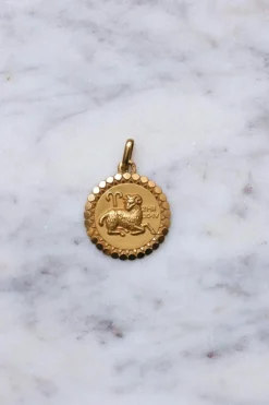 Pendentif médaille or jaune vintage astrologique Bélier