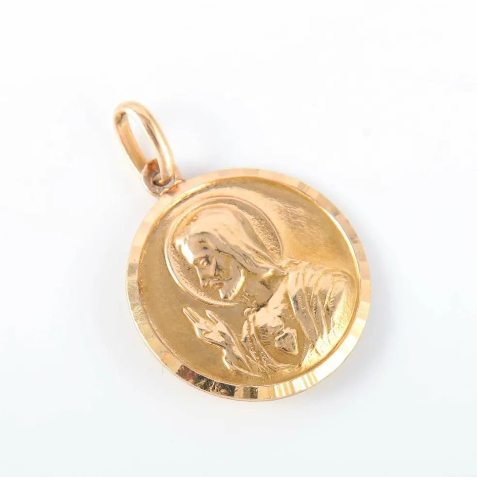 Pendentif médaille religieuse deux sens or jaune