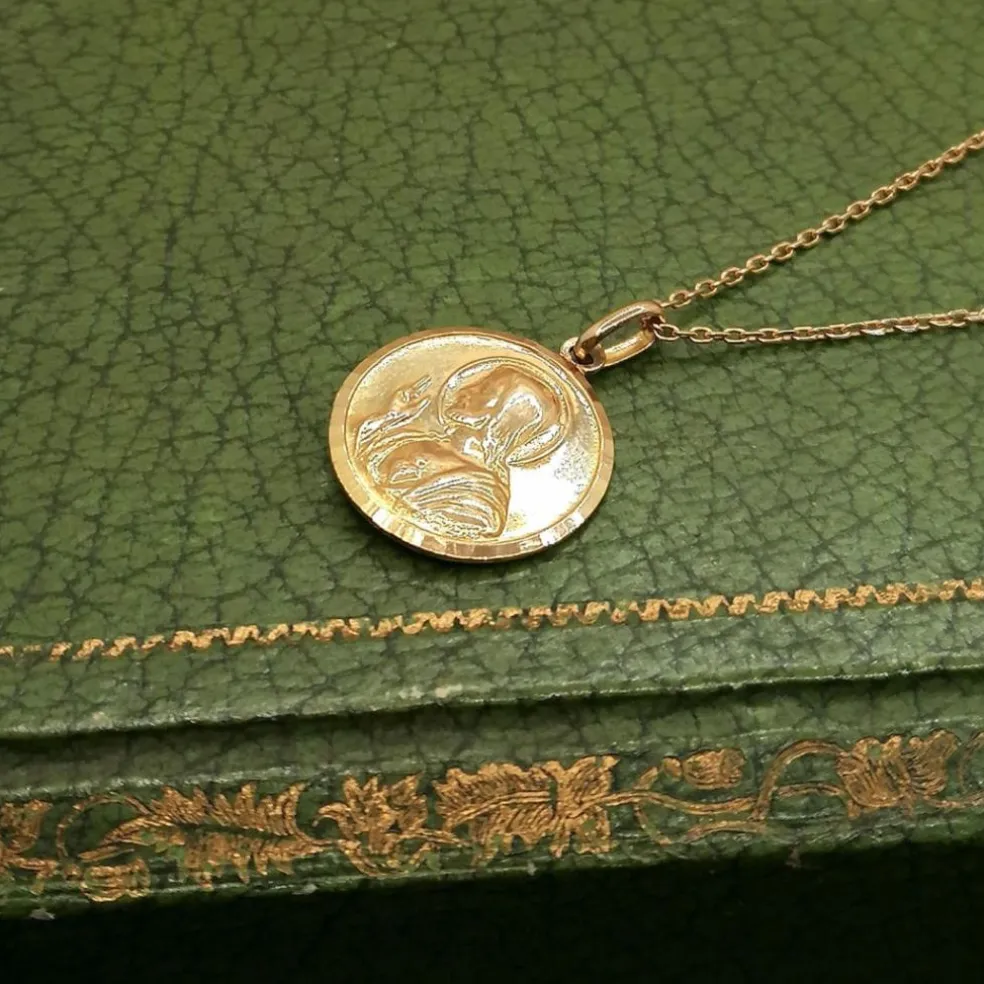 Pendentif médaille religieuse deux sens or jaune