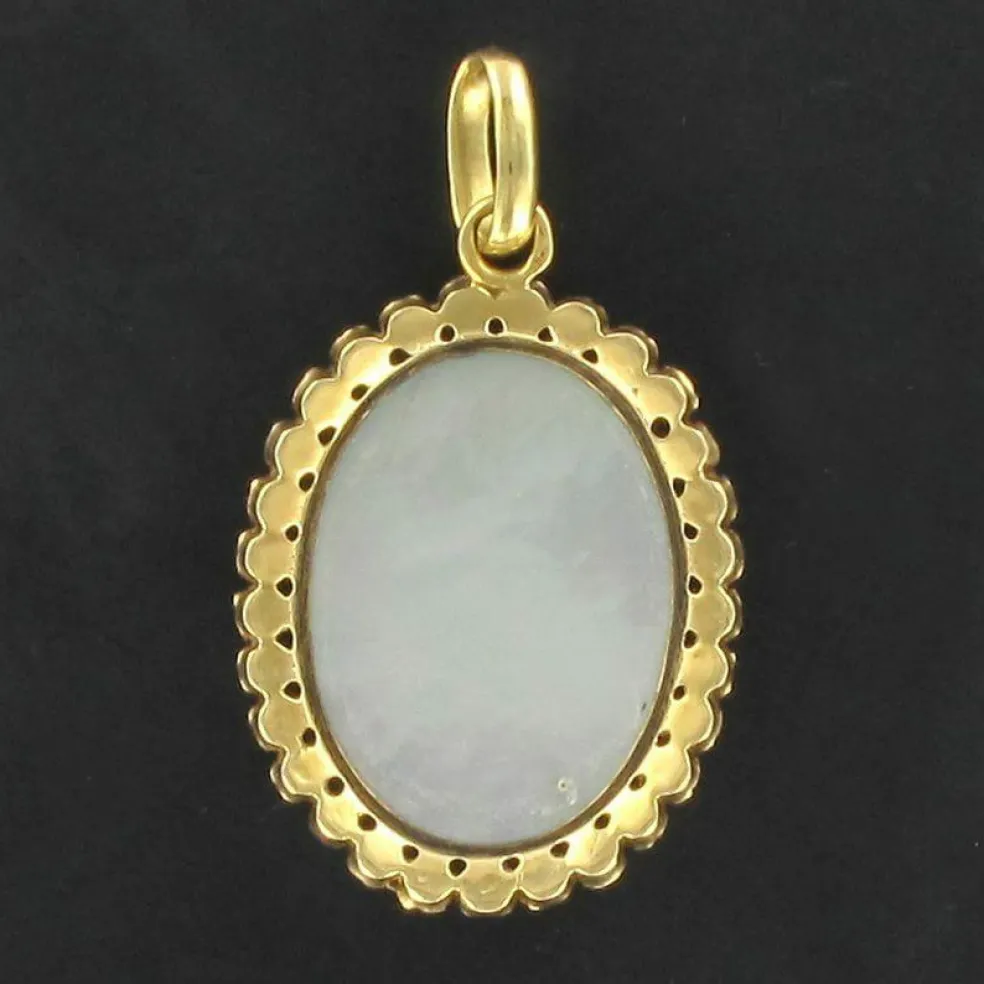 Pendentif médaillon ancien miniature sur porcelaine et perles fines