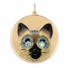 Pendentif médaillon chat siamois vintage des années 60 en or jaune 14 carats