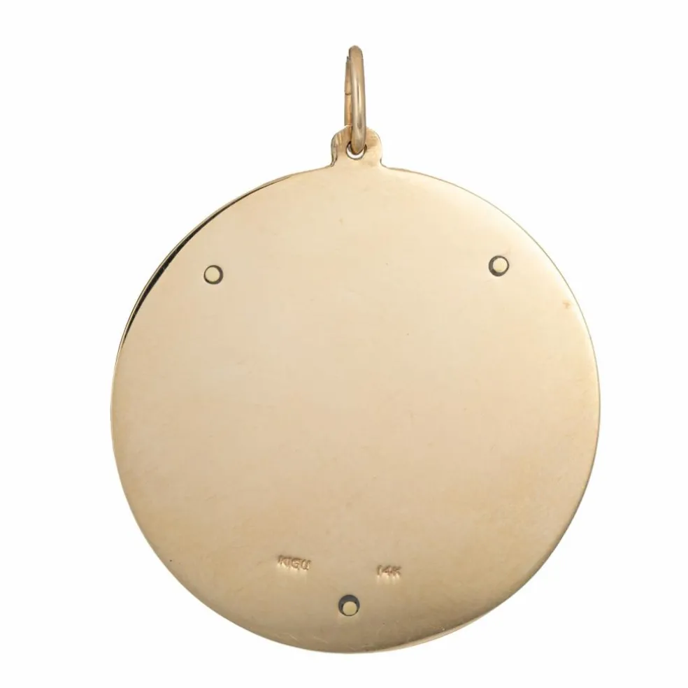 Pendentif médaillon chat siamois vintage des années 60 en or jaune 14 carats
