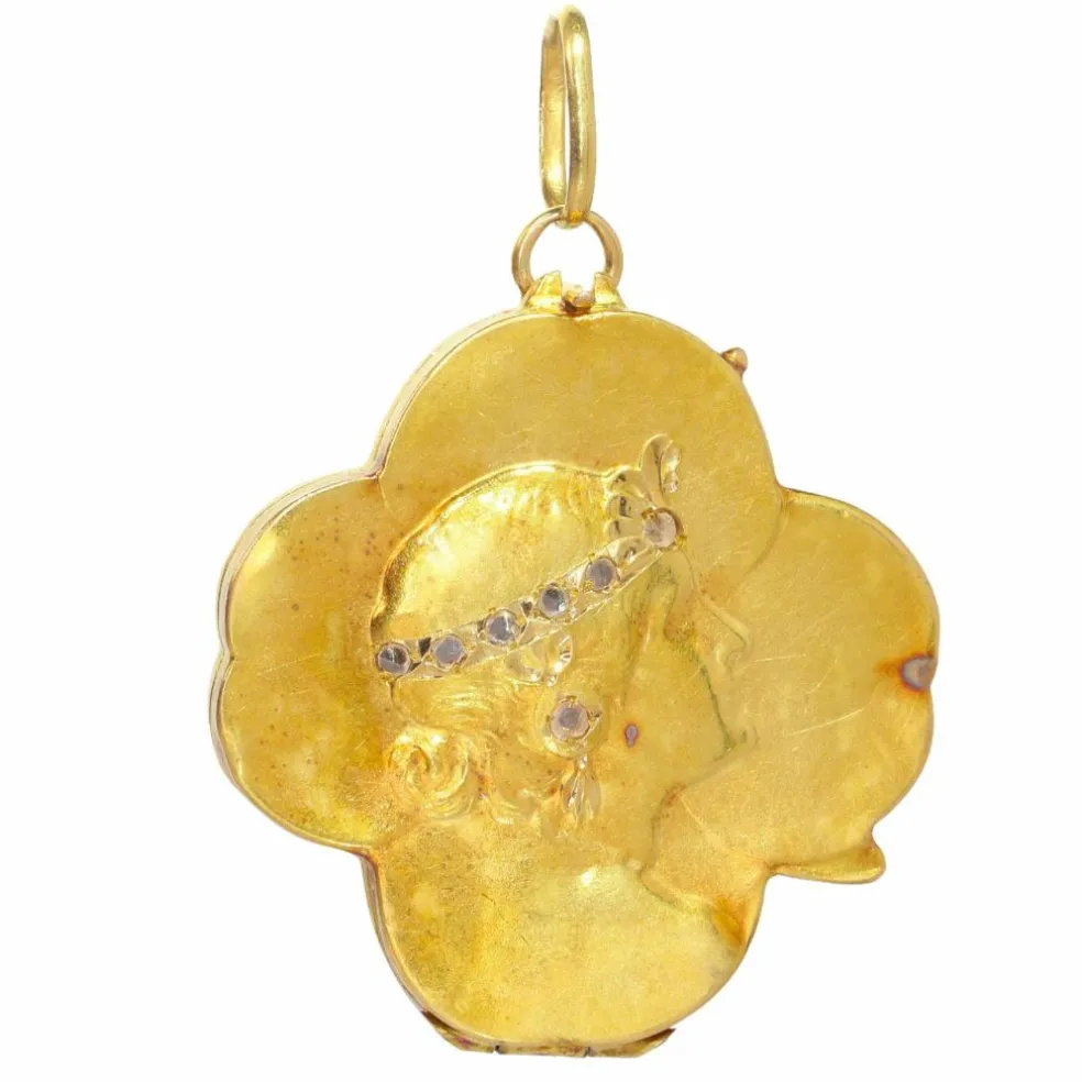 Pendentif médaillon porte-bonheur en or vintage