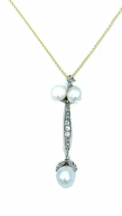 Pendentif 19ème, or, perles fines et diamants