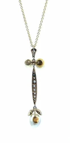Pendentif 19ème, or, perles fines et diamants