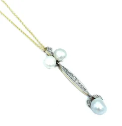 Pendentif 19ème, or, perles fines et diamants