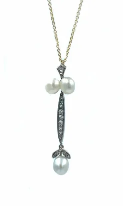 Pendentif 19ème, or, perles fines et diamants