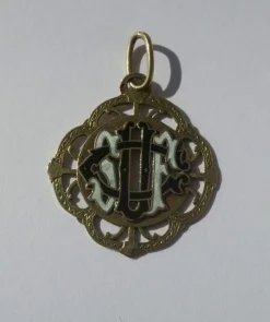 Pendentif monogramme ajouré émail or