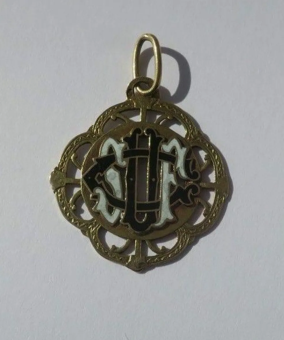Pendentif monogramme ajouré émail or