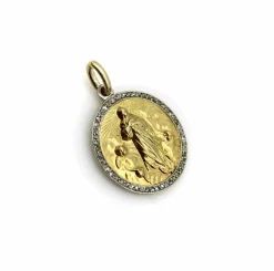 Pendentif Mère de Dieu en or jaune 18 carats et platine de style édouardien