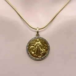 Pendentif Mère de Dieu en or jaune 18 carats et platine de style édouardien