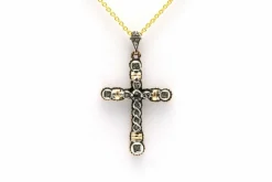 Pendentif Napoléon III or jaune et argent, saphir et diamants