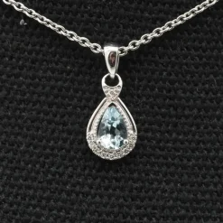 Pendentif or blanc aigue marine diamant