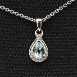 Pendentif or blanc aigue marine diamant
