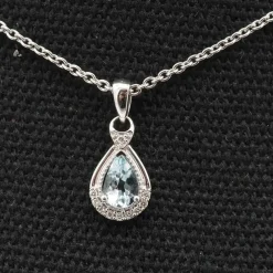 Pendentif or blanc aigue marine diamant