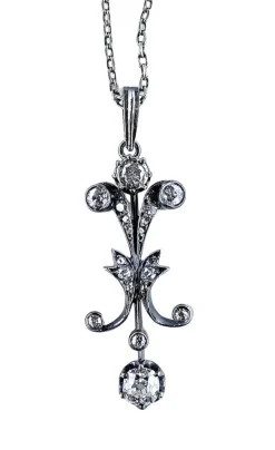 Pendentif Or blanc Argent Diamants Epoque Napoléon III.
