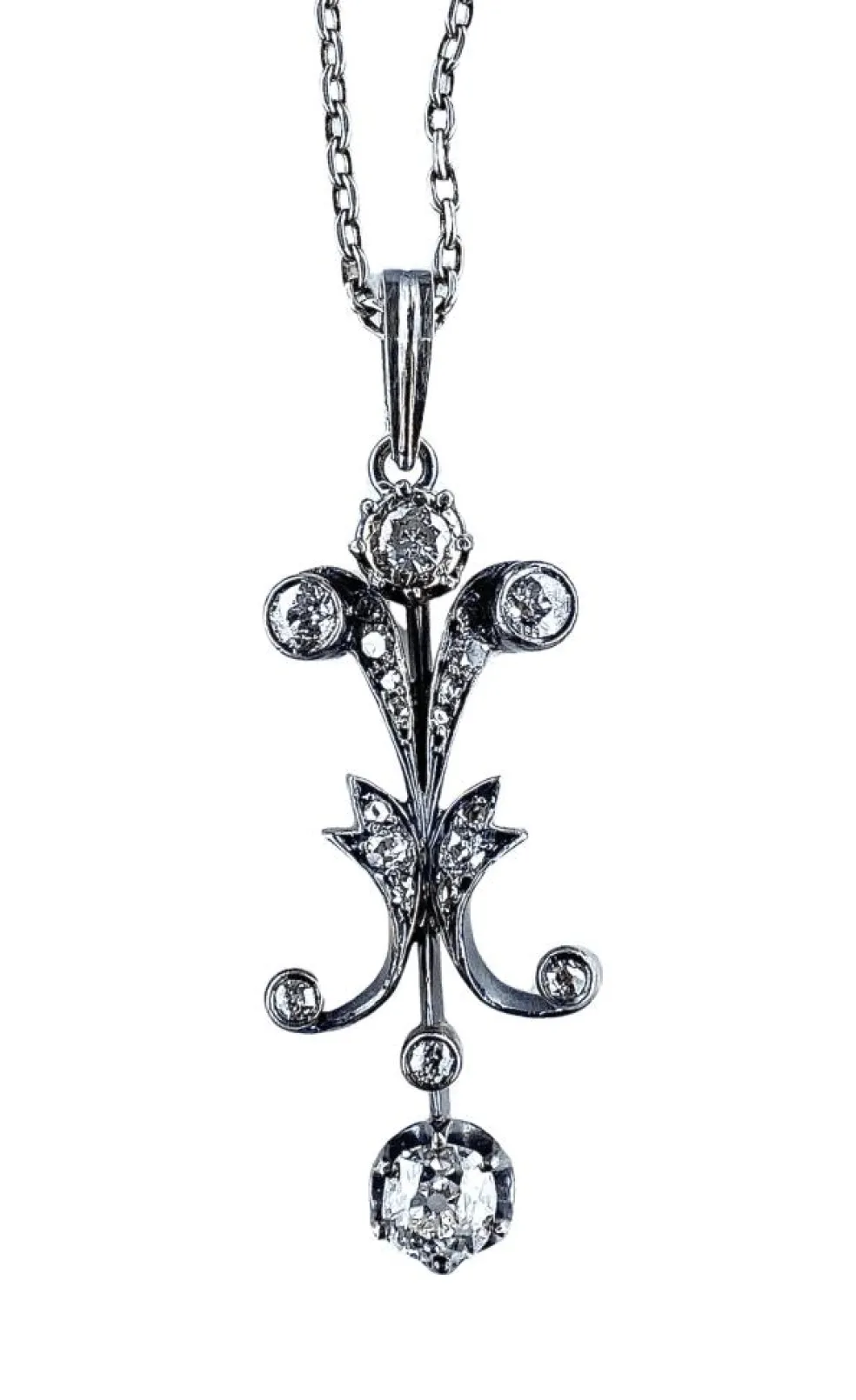 Pendentif Or blanc Argent Diamants Epoque Napoléon III.
