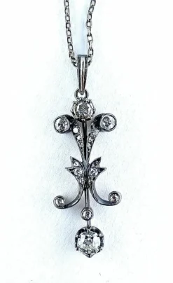 Pendentif Or blanc Argent Diamants Epoque Napoléon III.