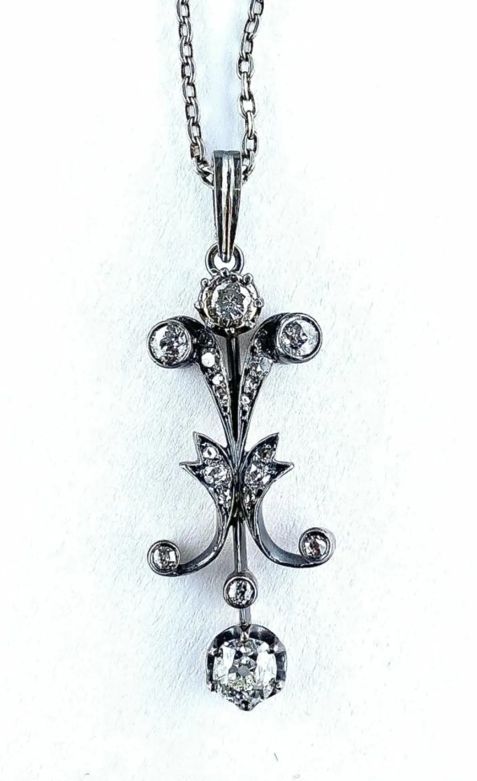 Pendentif Or blanc Argent Diamants Epoque Napoléon III.