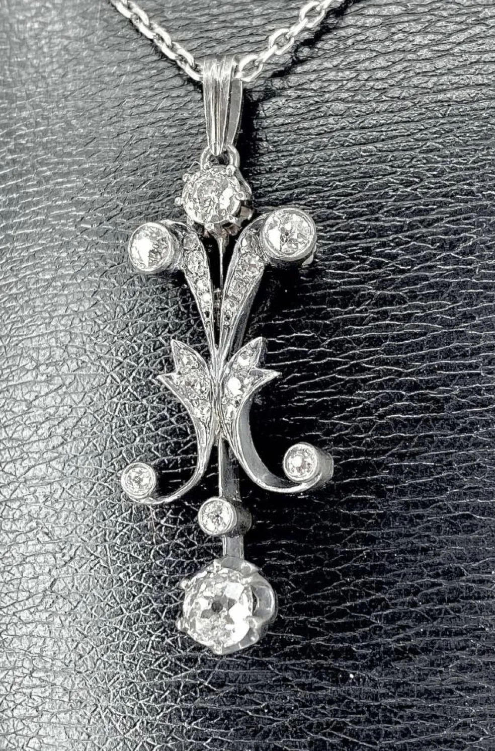 Pendentif Or blanc Argent Diamants Epoque Napoléon III.